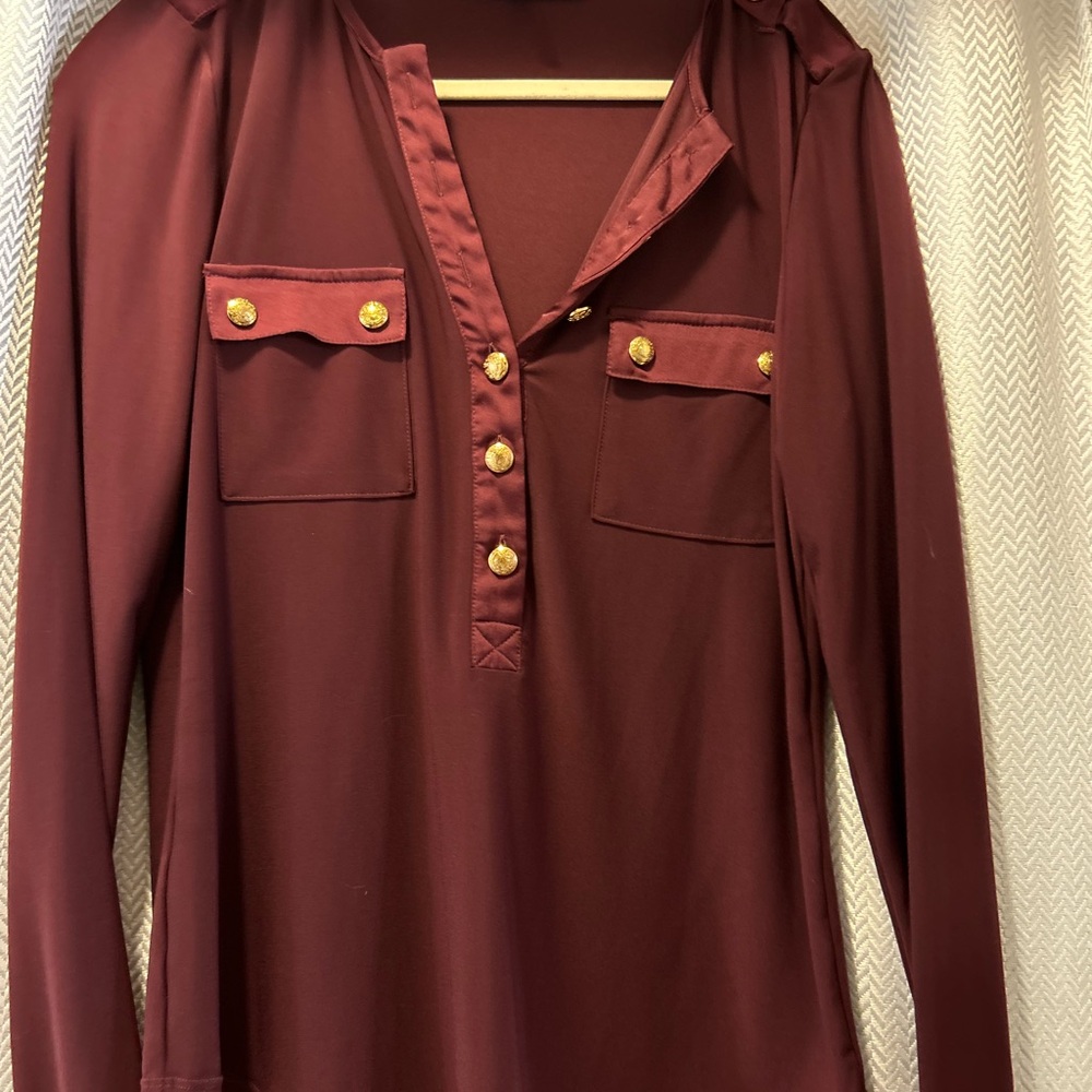 Women's Burgundy Button-Down Top